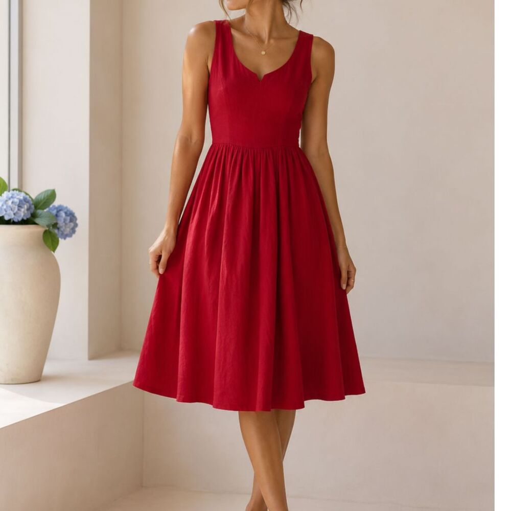 J. Peterman Sleeveless Red Midi Dress